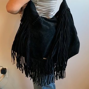 100% Suede Ralph Lauren fringe hobo bag